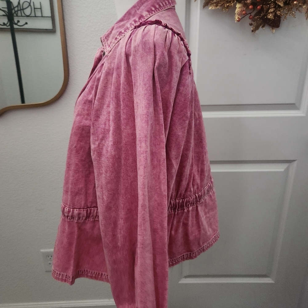 Free People Acid Wash Pink Jacket Top - Picture 5 of 7